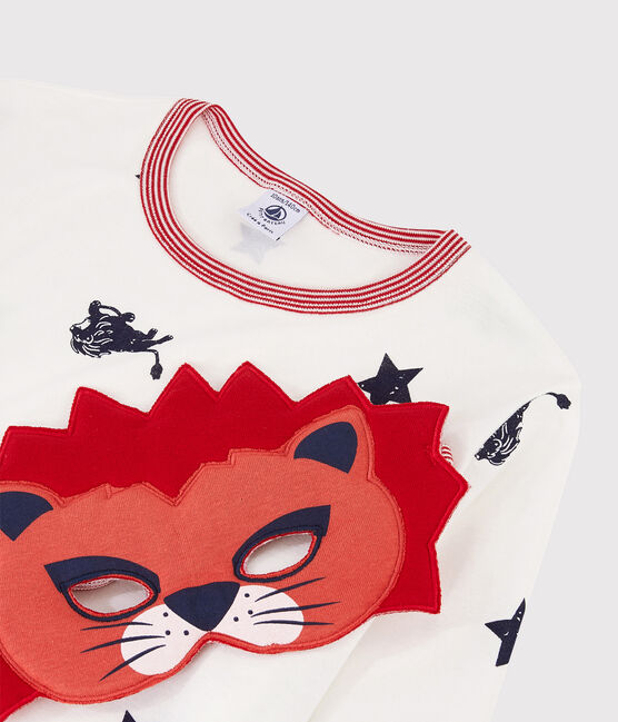 Children's Lion Motif Ribbed Pyjamas MARSHMALLOW white/MEDIEVAL blue