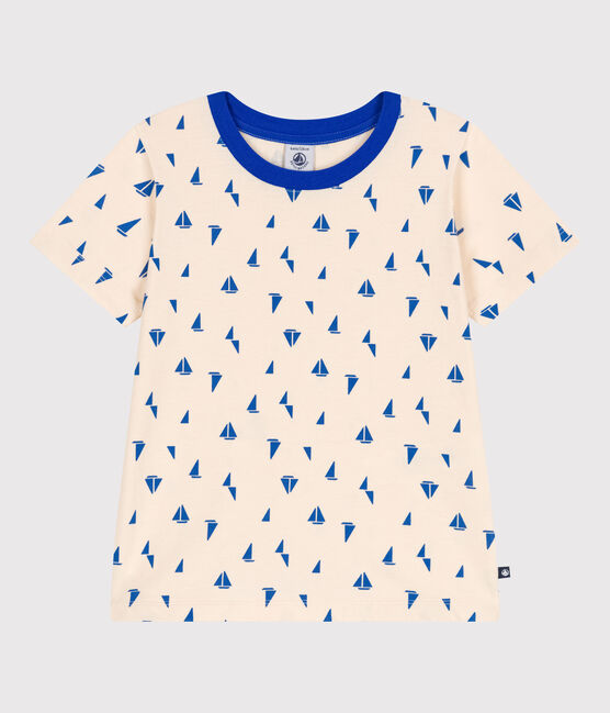 Children's short-sleeved printed cotton T-shirt AVALANCHE blue/PERSE white