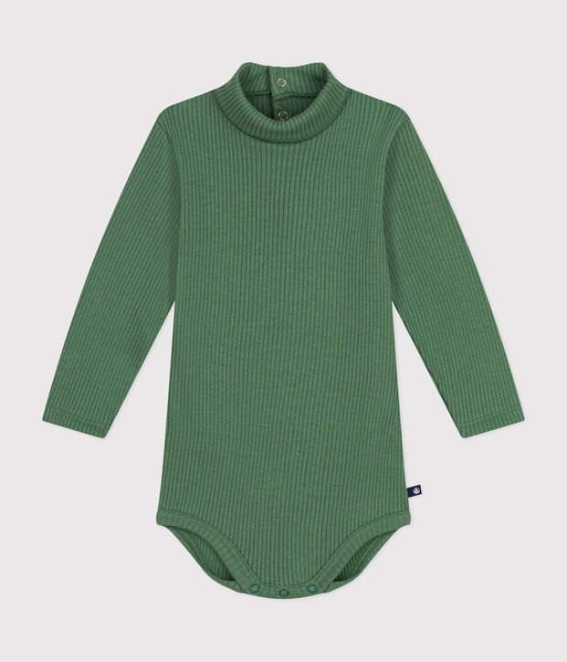 Babies' long-sleeved rollneck cotton bodysuit green