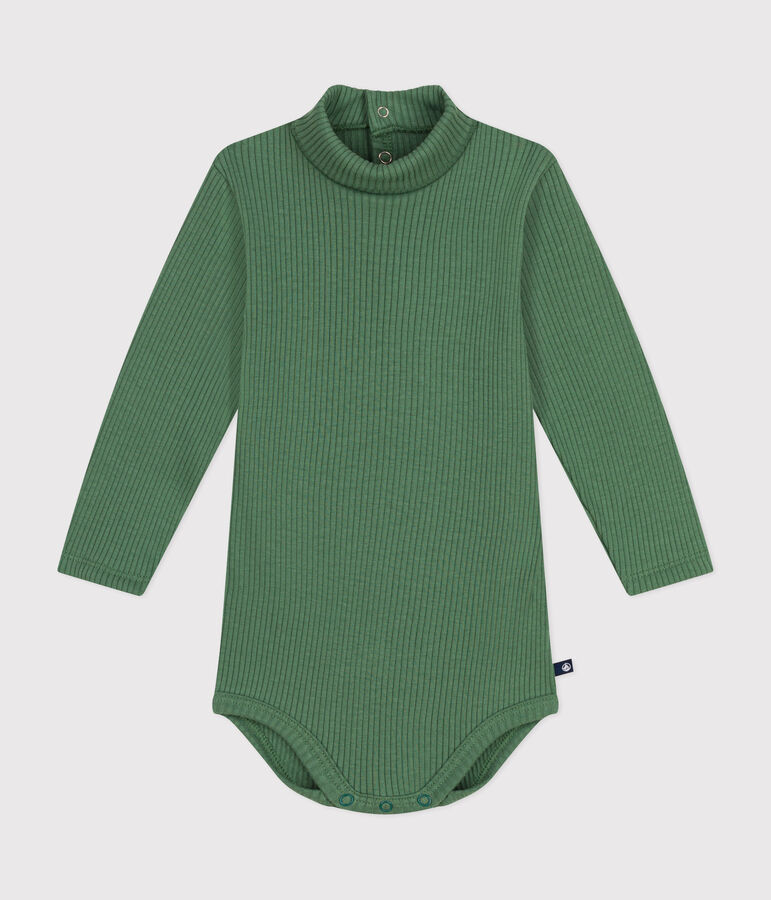 Babies' long-sleeved rollneck cotton bodysuit green