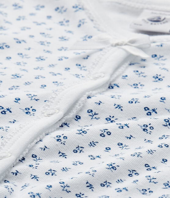 Baby girl's footless sleepsuit ECUME white/BLEU blue