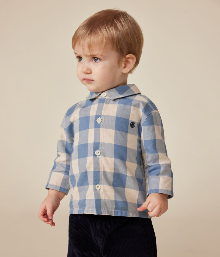 Babies' flannel shirt blue/ecru