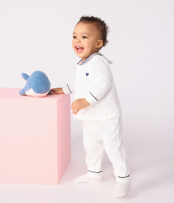 Babies' two-piece pyjamas with a sailor collar MARSHMALLOW white