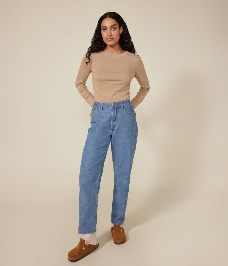 Women's Iconic Cotton Round Neck T-Shirt brown/white