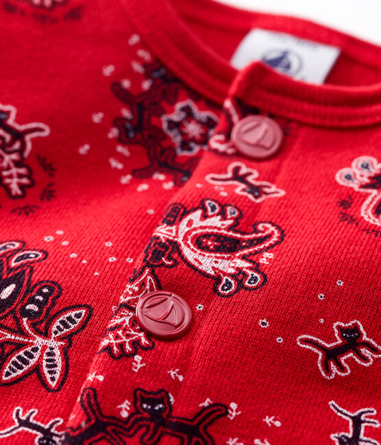 Babies' Bandanna Print Fleece Cardigan TERKUIT red/MULTICO white