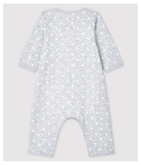 Babies' Footless Organic Cotton Bodyjama POUSSIERE grey/MARSHMALLOW white