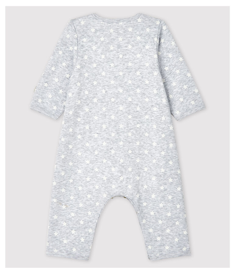 Babies' Footless Organic Cotton Bodyjama POUSSIERE grey/MARSHMALLOW white