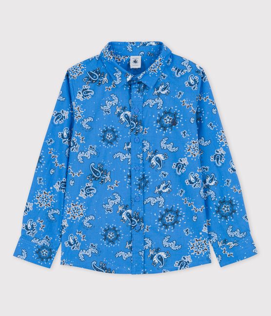 Boys' Poplin Print Shirt BRASIER blue/MULTICO white
