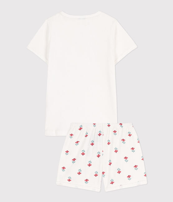 Girls' Floral Cotton Short Pyjamas MARSHMALLOW white/MULTICO white