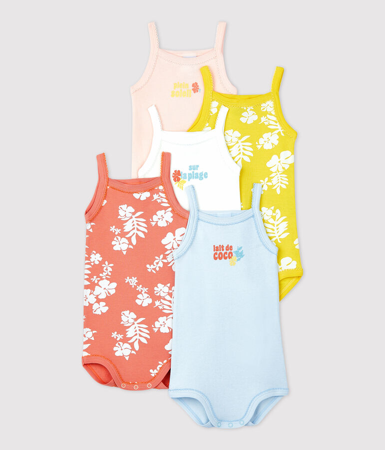 Babies' Hawaiian Themed Cotton Bodysuits with Straps - 5-Pack multicolor