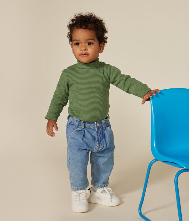 Babies' long-sleeved rollneck cotton bodysuit green