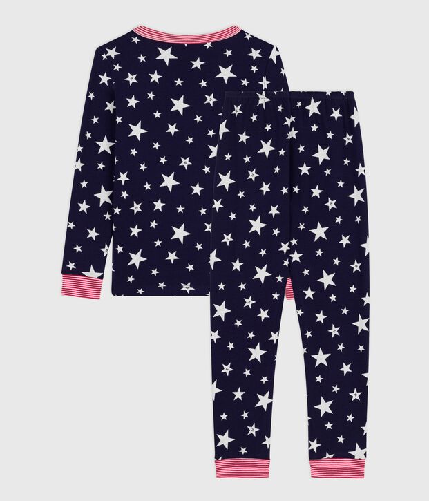 Children's cotton pyjamas with star print, very fitted blue/white
