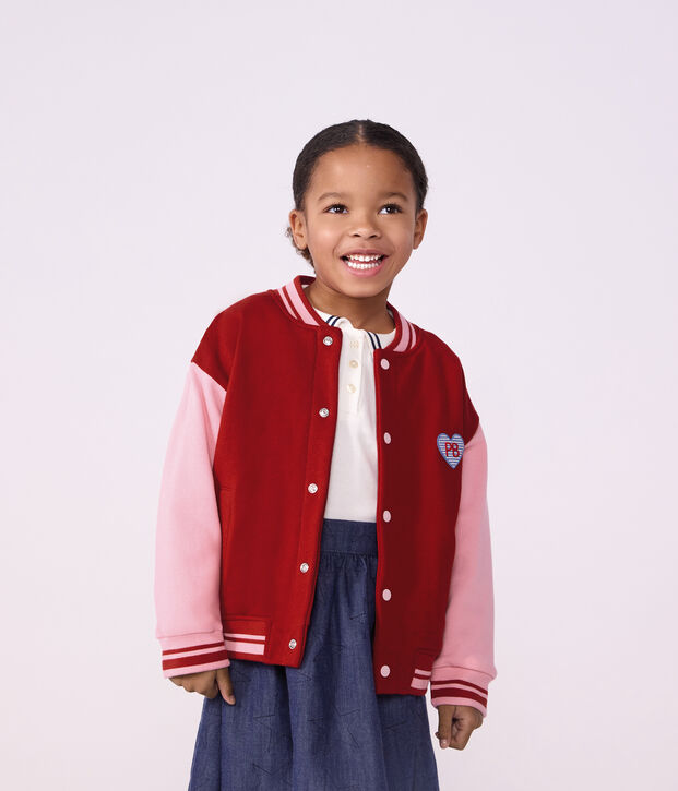 Children's varsity-style jacket in colourblock cotton red