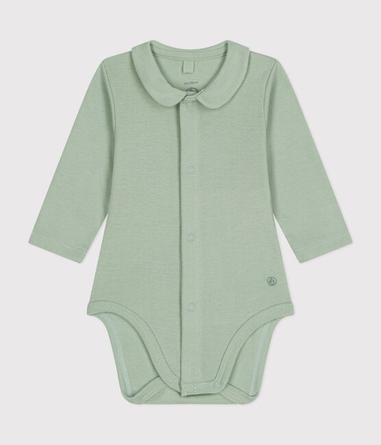 Babies' Long-Sleeved Bodysuit With a Collar HERBIER green