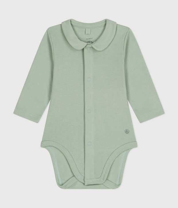 Babies' Long-Sleeved Bodysuit With a Collar green