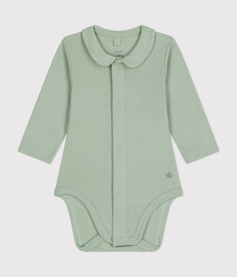 Babies' Long-Sleeved Bodysuit With a Collar green