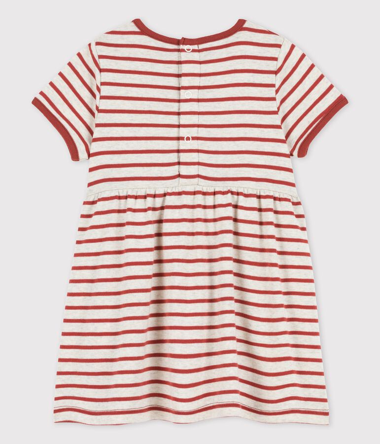 Babies' Organic Cotton Striped Short-Sleeved Dress beige/brown