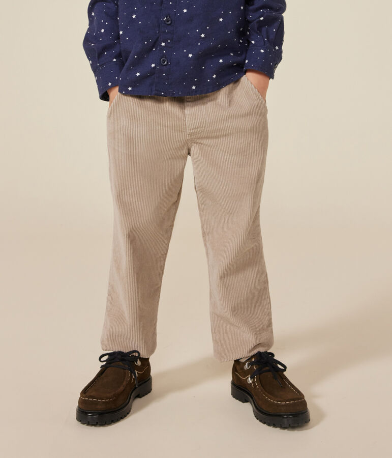 Boys' straight-fit corduroy trousers beige