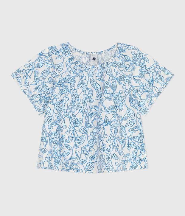 Children's short-sleeved cherry print cotton blouse blue/blue
