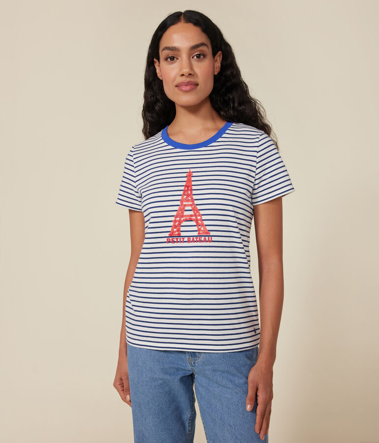 Women's The Straight round-neck cotton T-Shirt white/blue