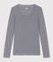 Women's second-skin lightweight stripy cotton T-shirt SMOKING blue/MARSHMALLOW white