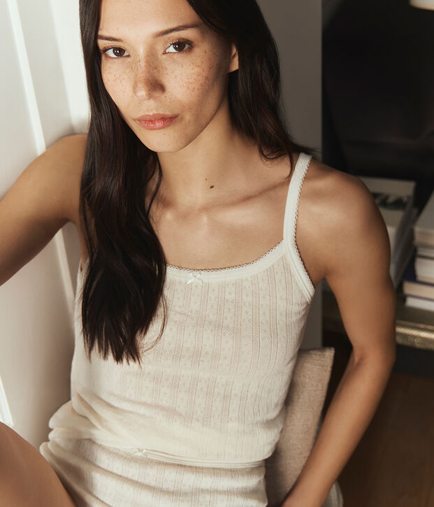 Women's strappy openwork cotton top MILK