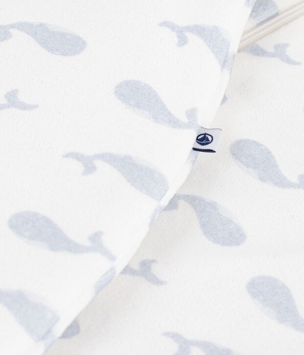 Babies' 3 TOG-rated whale print cotton sleeping bag white/blue