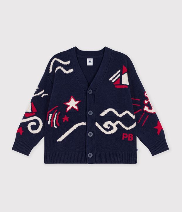 Children's wool and cotton cardigan with little motifs red/multicolor