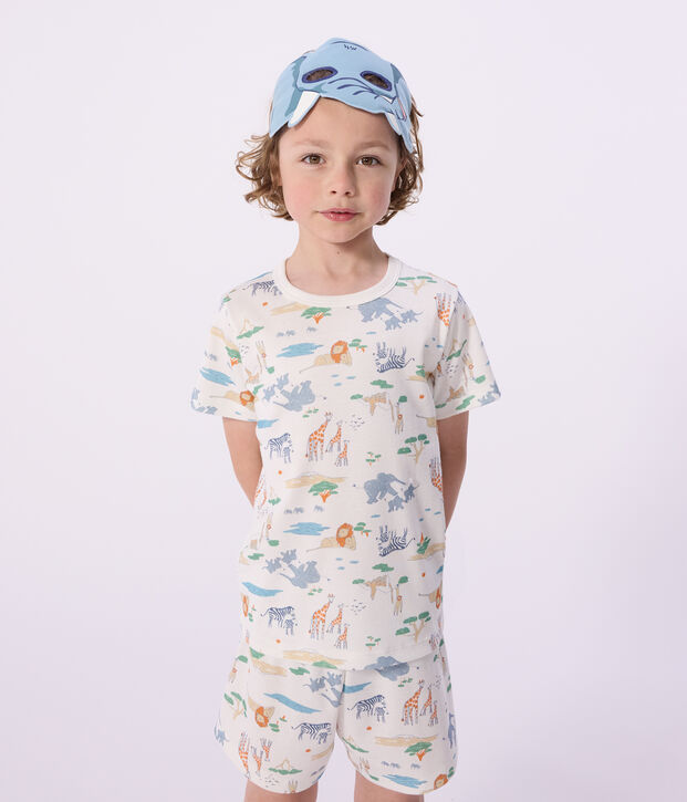 Children's short savannah print cotton fancy dress pyjamas white/multicolor