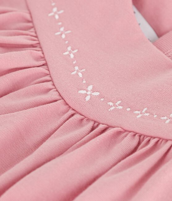 Babies' sleeveless plain cotton dress with embroidered details on the collar CHARME pink