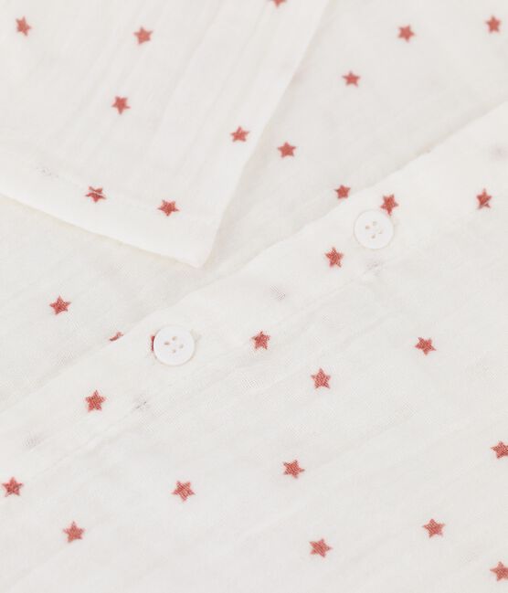 Babies' Organic Cotton Gauze Shirt MARSHMALLOW white/OMBRIE red