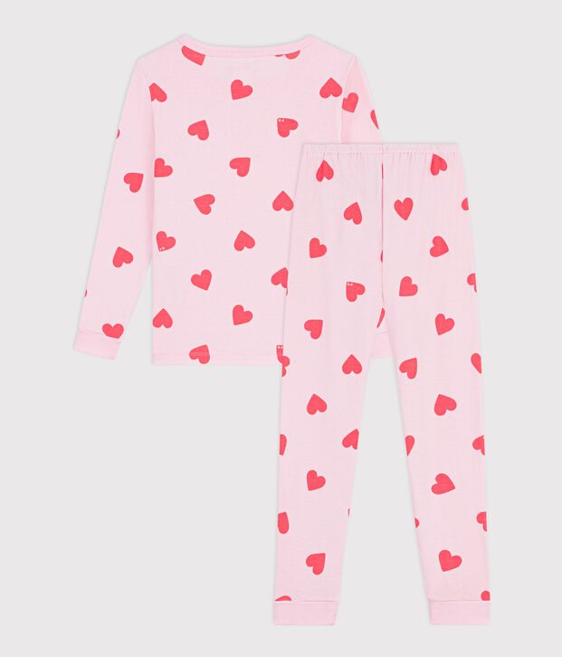 Children's snug-fitting cotton heart print pyjamas pink/orange