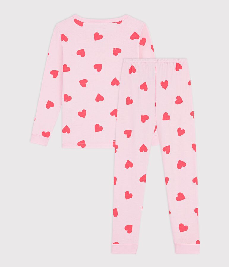 Children's snug-fitting cotton heart print pyjamas MARQUISE /PEACHY