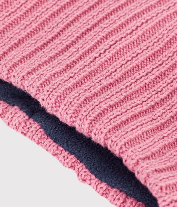 Babies' plain fleece-lined knitted snood pink
