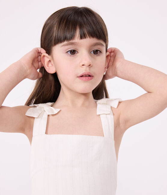 Children's long strappy dress in plain cotton ECUME white
