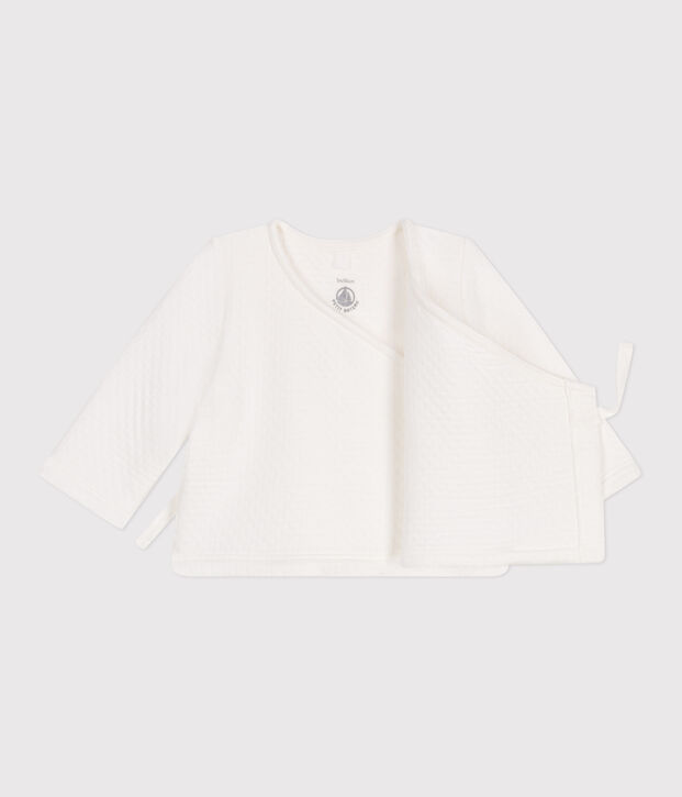 Quilted rib knit cotton cardigan for baby white