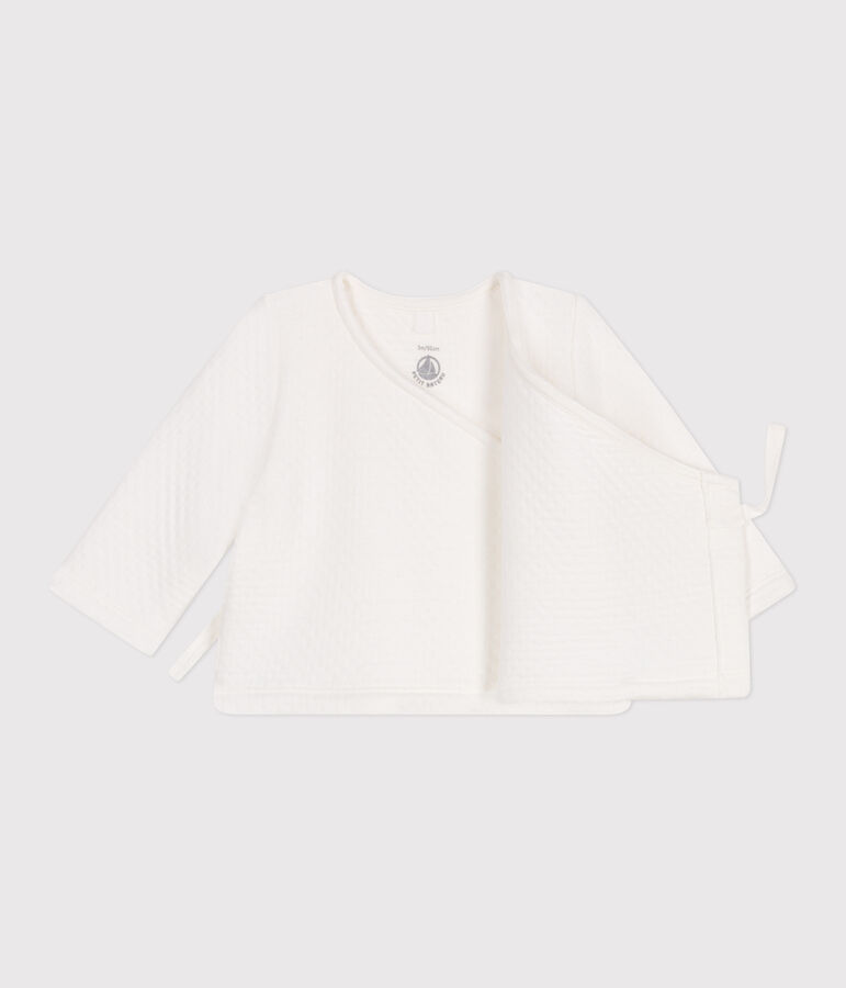 Quilted rib knit cotton cardigan for baby white