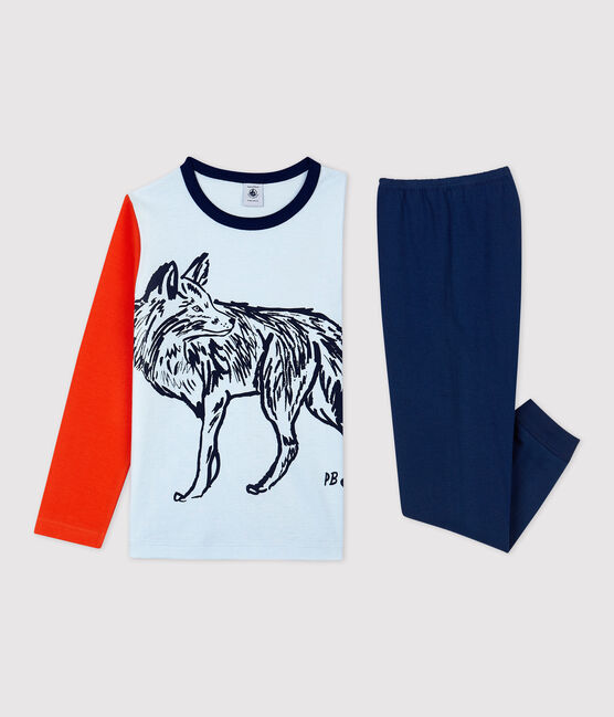 Boys' Wolf Motif Cotton Pyjamas MEDIEVAL blue/MULTICO white