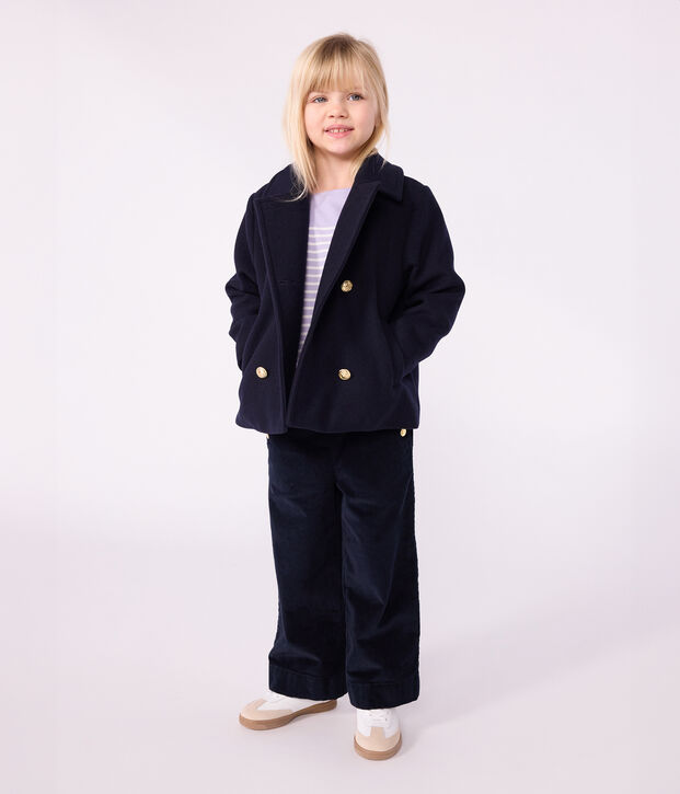 Children's coat in plain woollen broadcloth blue