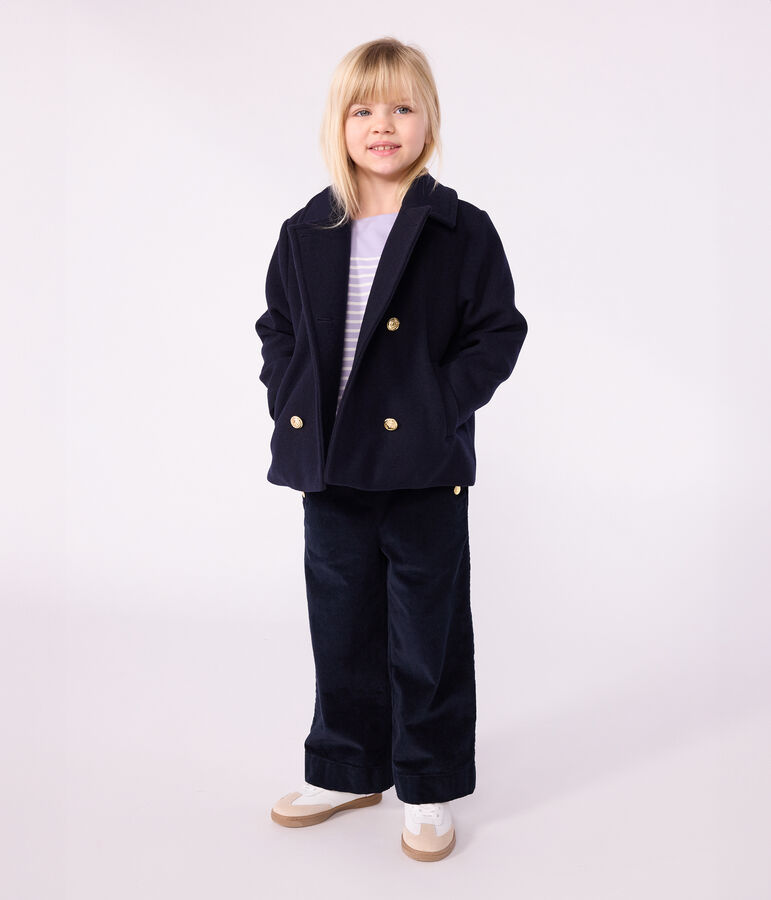 Children's coat in plain woollen broadcloth blue