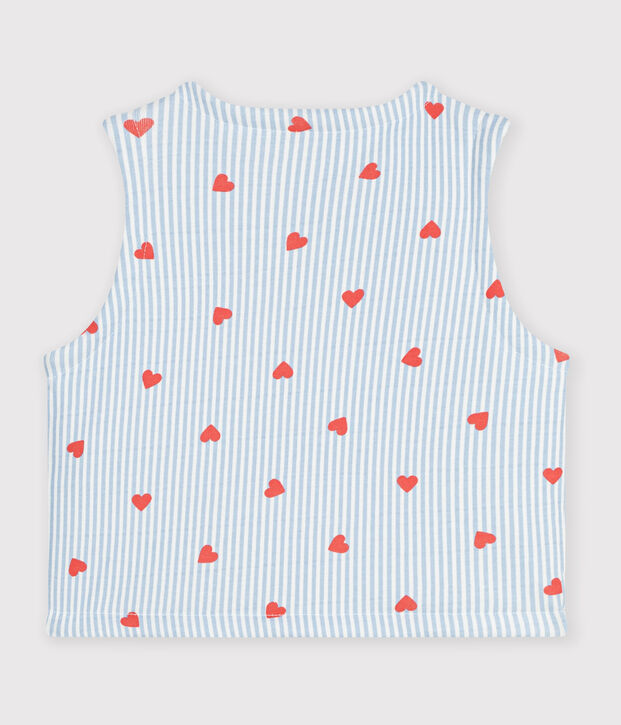 Babies' sleeveless reversible cotton cardigan printed with hearts. white/multicolor