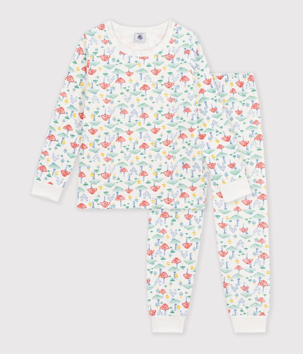 Children's fleece pyjama suit printed with mushrooms white/multicolor