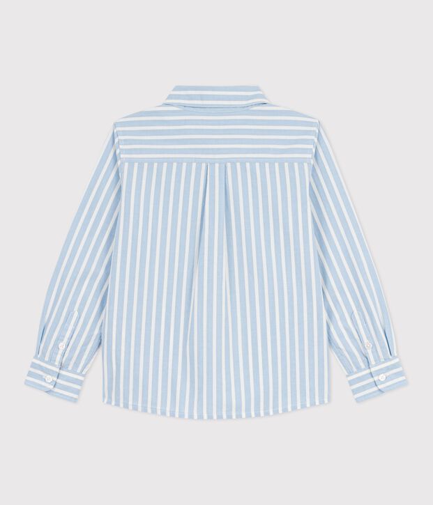 Children's long-sleeved stripy cotton shirt blue/white