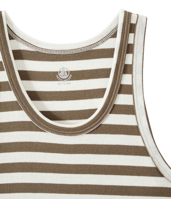 Women's vest top in heritage striped rib SHITAKE brown/MARSHMALLOW white