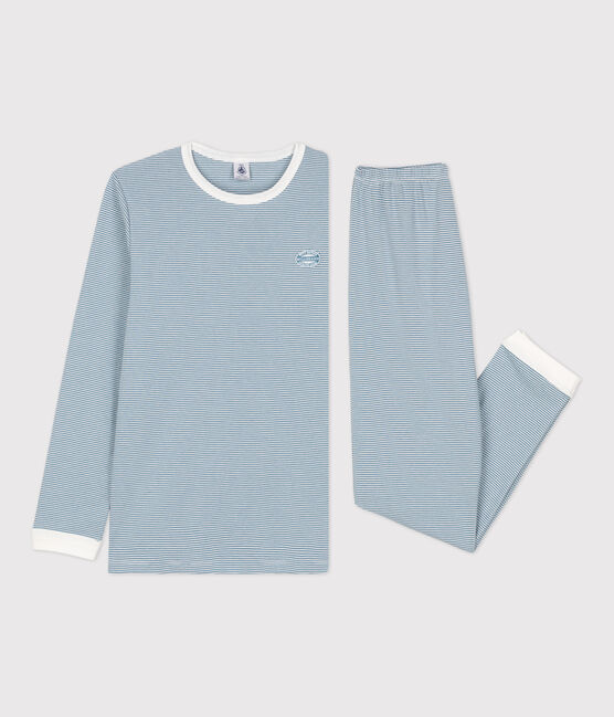 Unisex Pinstriped Cotton Pyjamas ROVER blue/MARSHMALLOW white