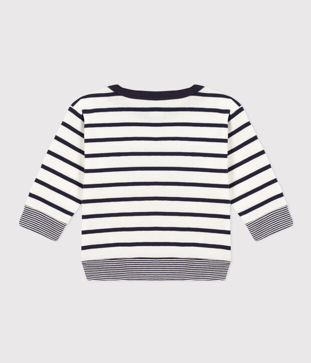 Babies' Long-Sleeved Stripy Cotton T-Shirt white/blue