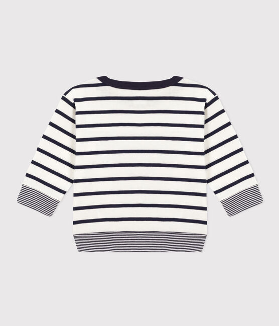 Babies' Long-Sleeved Stripy Cotton T-Shirt MARSHMALLOW white/SMOKING blue