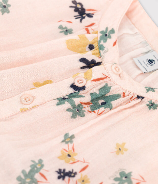 Girls' Long-Sleeved Cotton Gauze Dress pink/multicolor