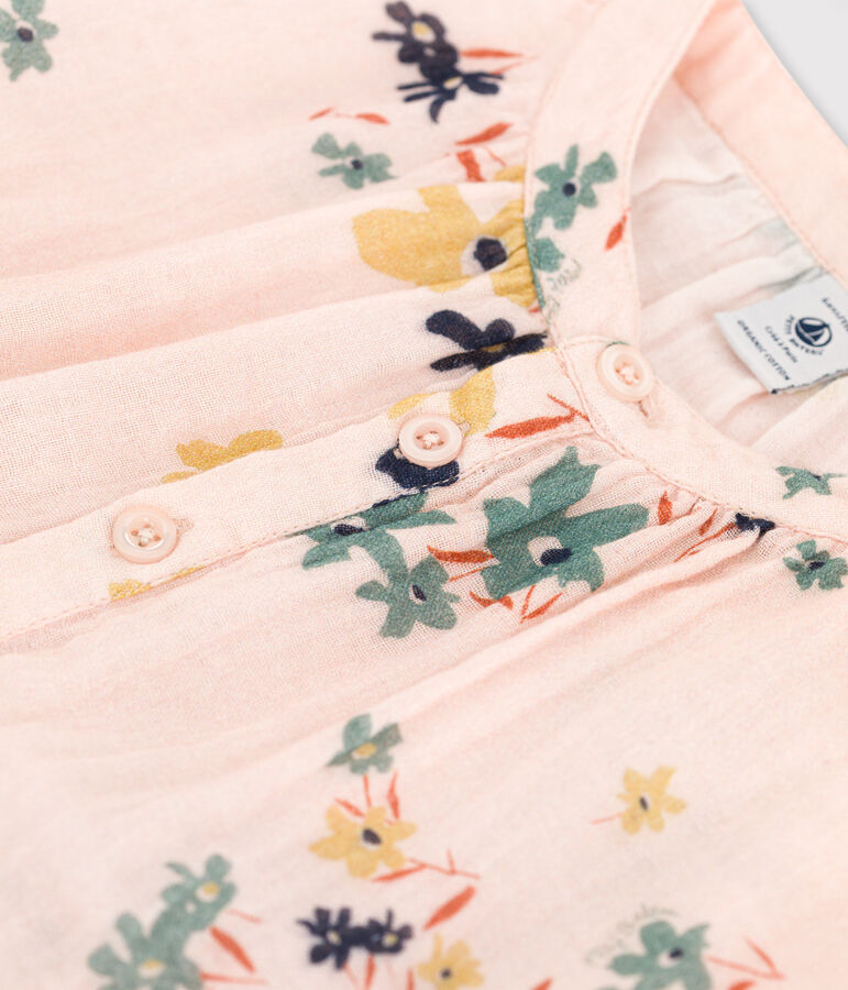 Girls' Long-Sleeved Cotton Gauze Dress SALINE pink/MULTICO white