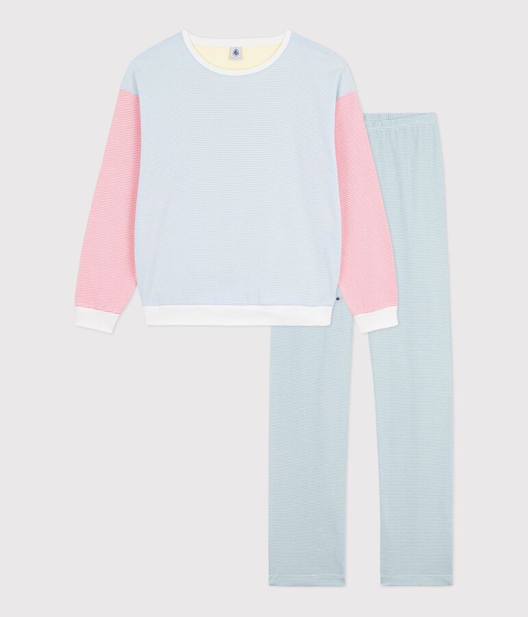 Women's stripy cotton pyjamas MARSHMALLOW white/MULTICO white